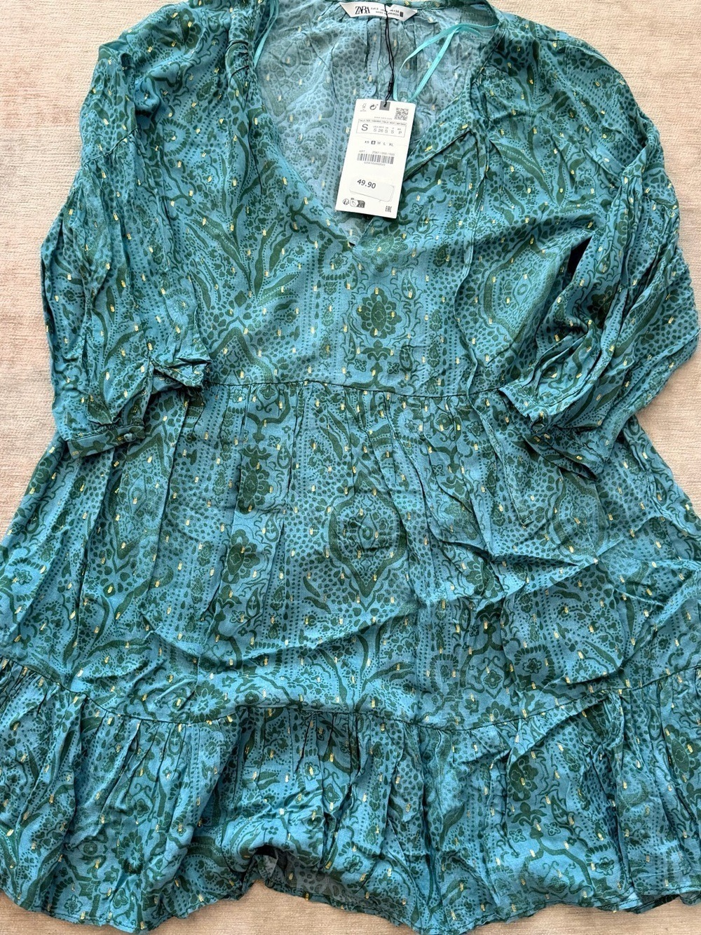 Zara Mini Dress Green Metallic Small - Picture 3 of 7